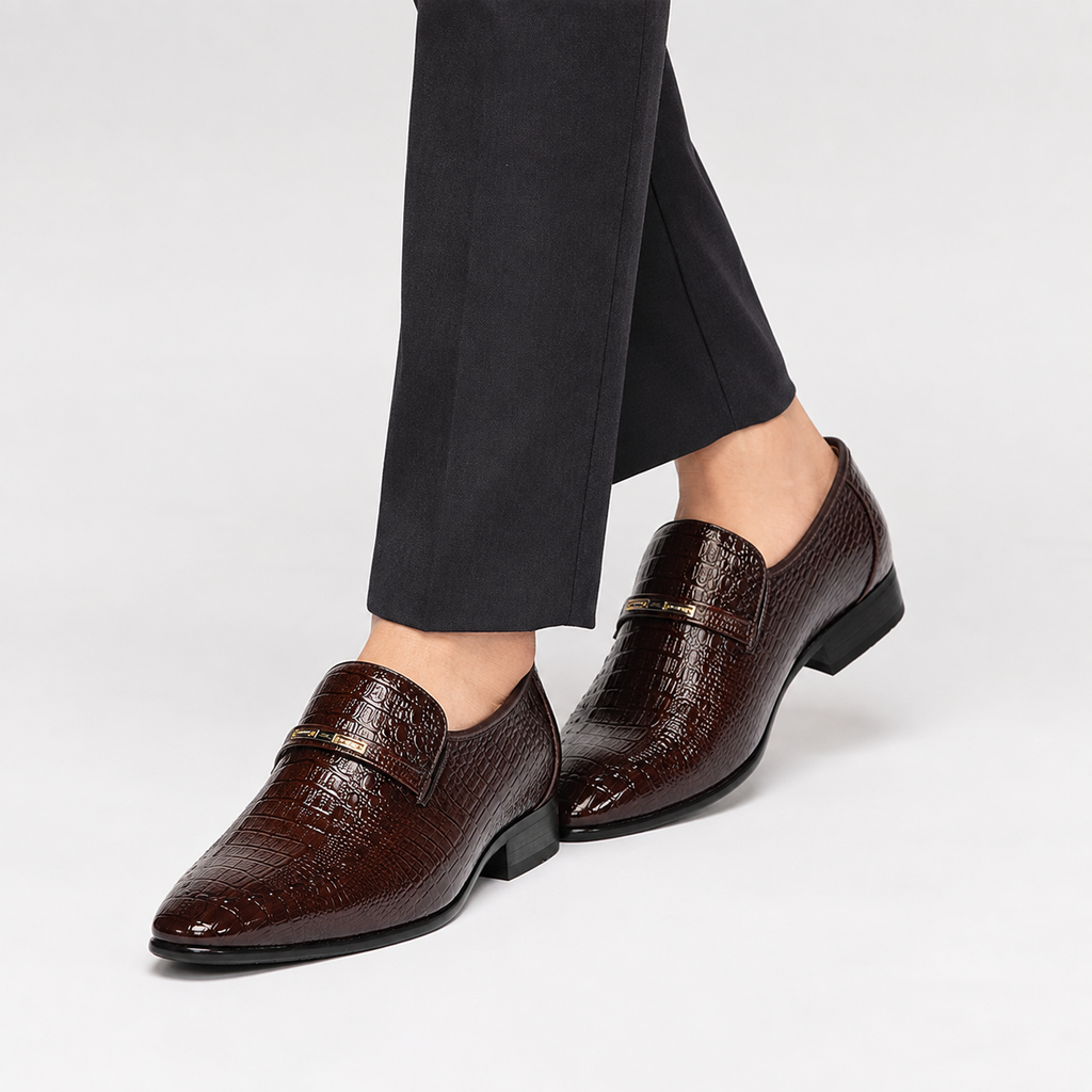 Men's Crocodile Print Loafers - Business Casual Shoes