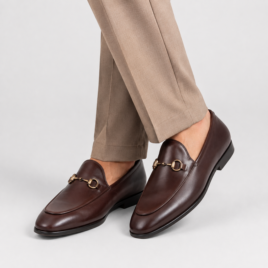 Men's Leather Loafers - Cowhide Horsebit Slip-On Shoes