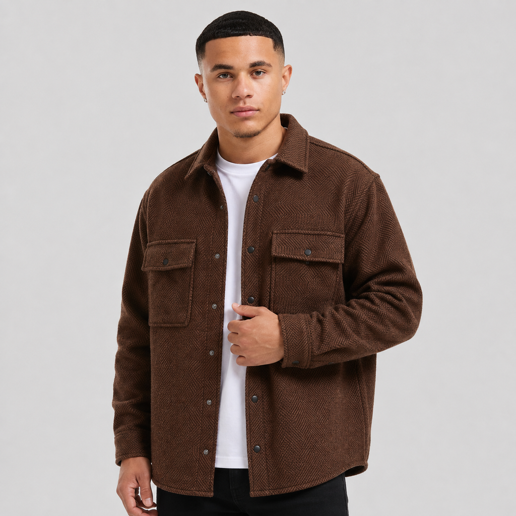 Men's Polo Collar Jacket - Polyester Long Sleeve