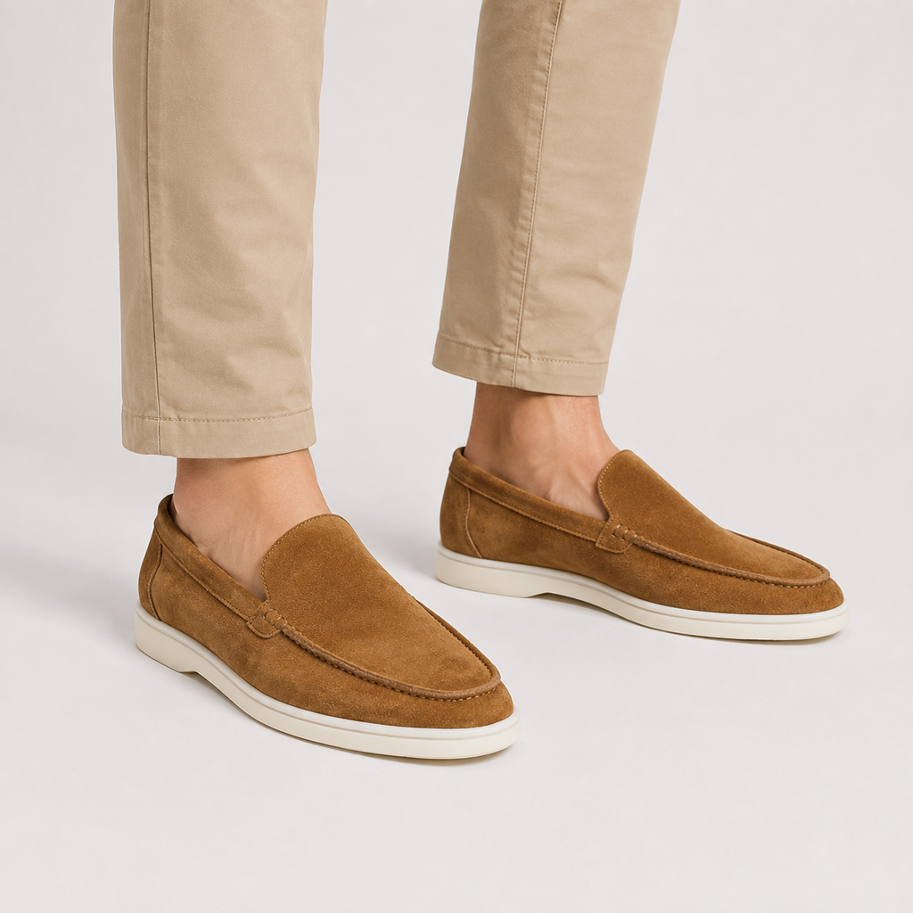 Men's Faux Suede Loafers - Slip-On Rubber Sole Shoes