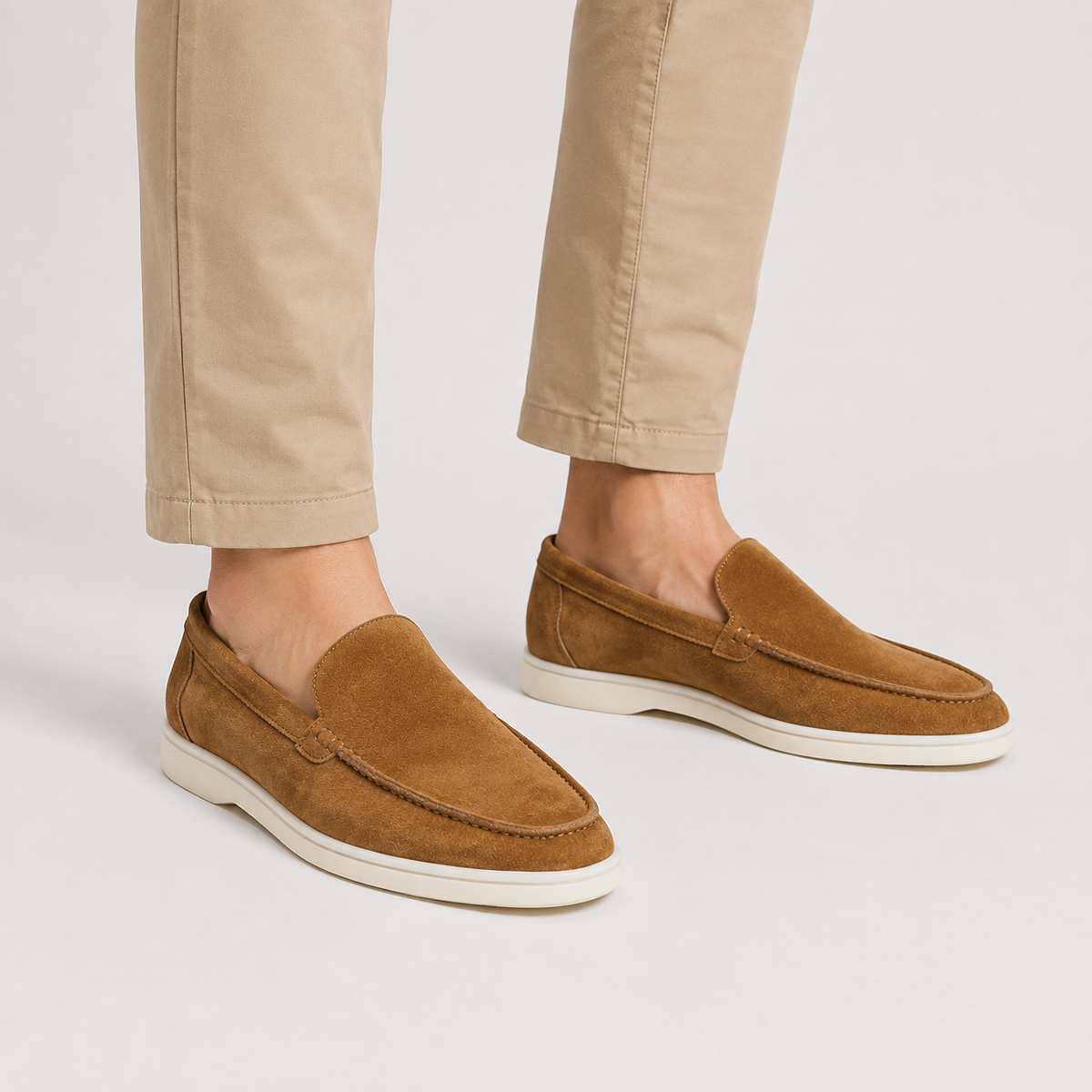 Men's Faux Suede Loafers - Slip-On Rubber Sole Shoes