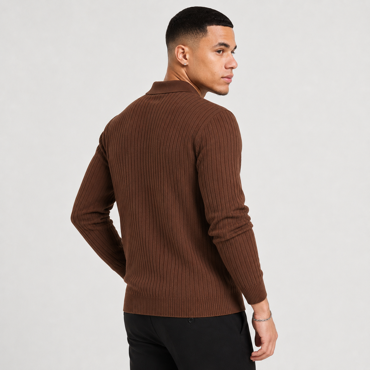 Men's Long Sleeve Polo Shirt - Waffle Knit Slim Fit