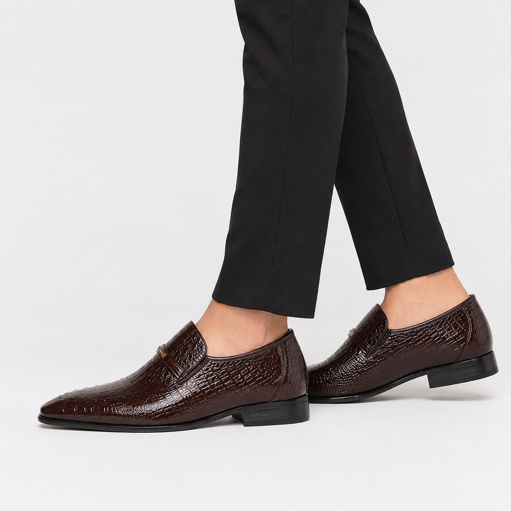 Men's Crocodile Print Loafers - Business Casual Shoes