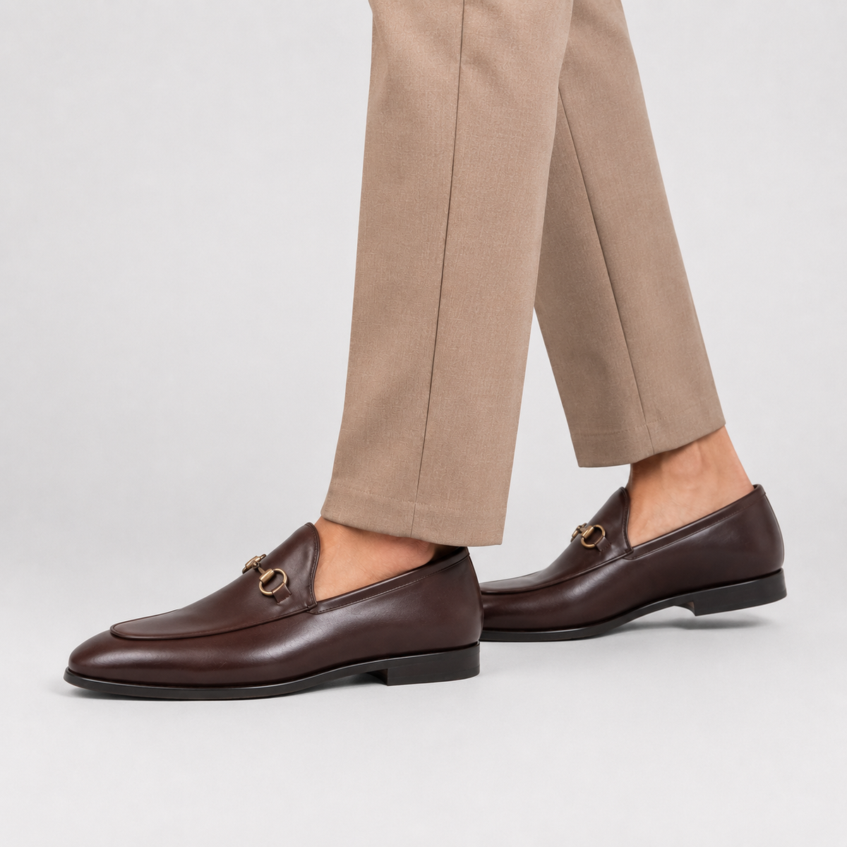 Men's Leather Loafers - Cowhide Horsebit Slip-On Shoes
