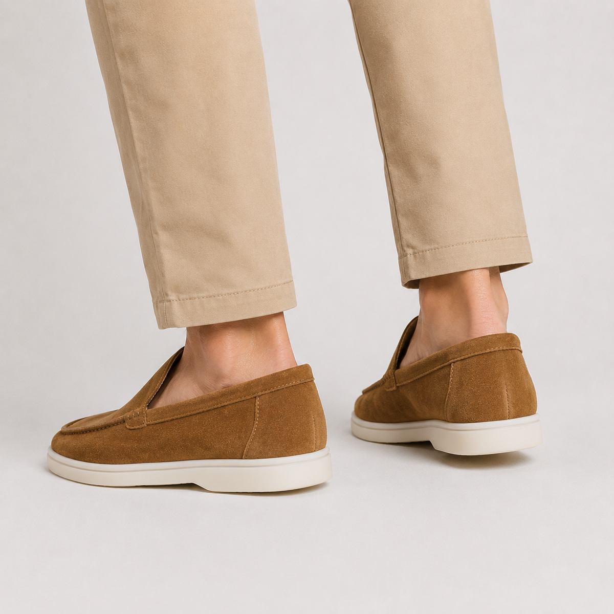 Men's Faux Suede Loafers - Slip-On Rubber Sole Shoes