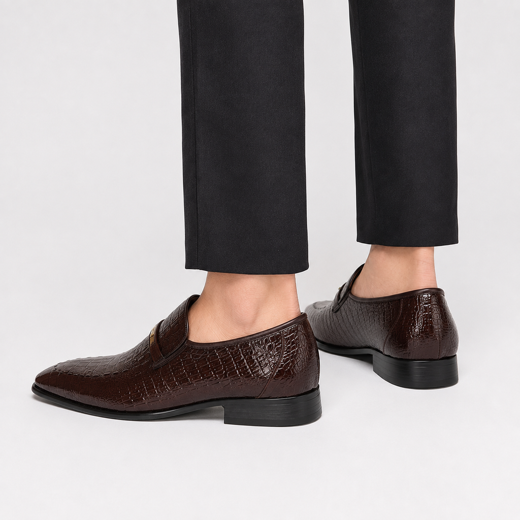 Men's Crocodile Print Loafers - Business Casual Shoes