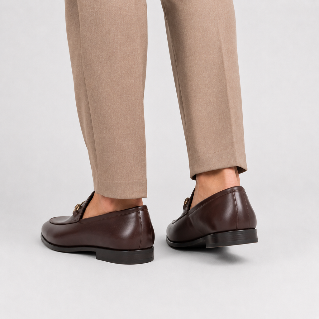 Men's Leather Loafers - Cowhide Horsebit Slip-On Shoes