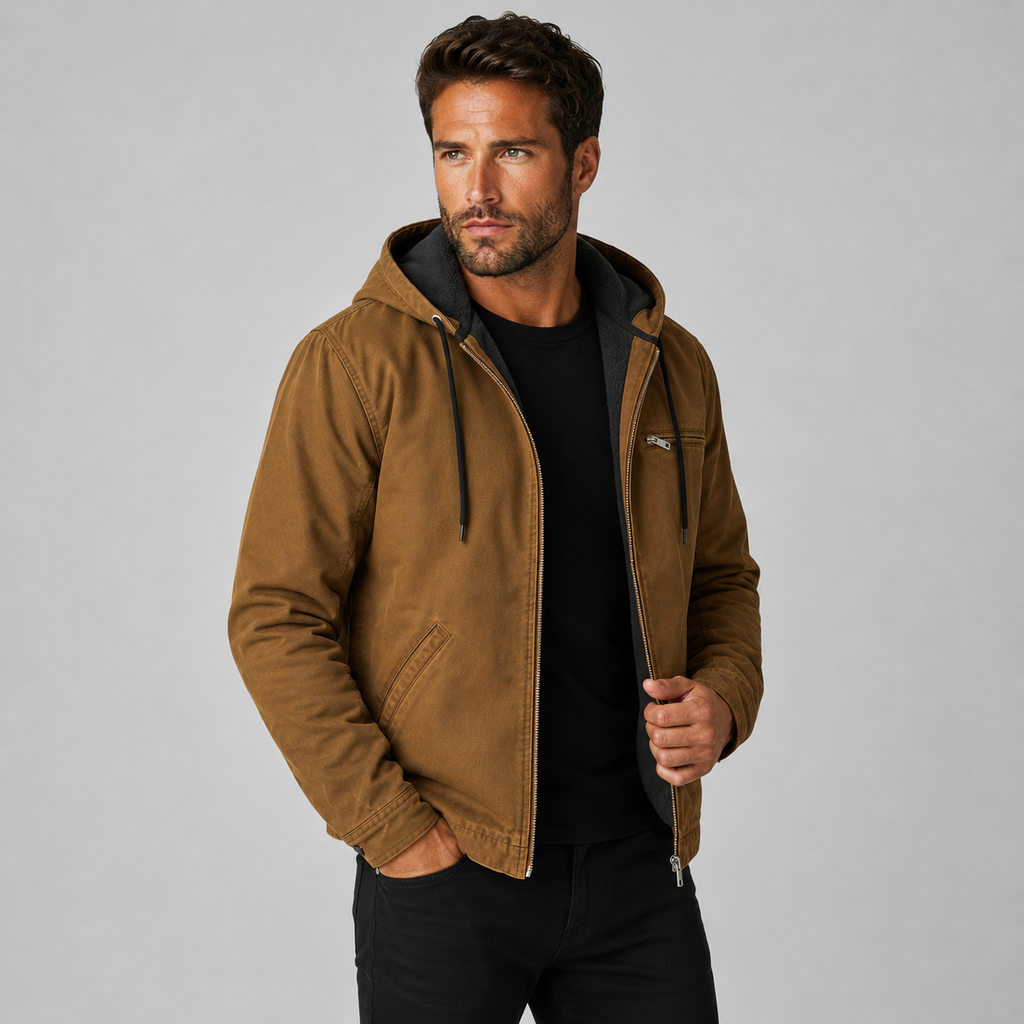 Men's Hooded Winter Coat - Long Loose Fit with Pockets