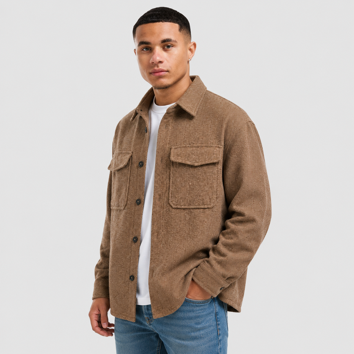 Men's Polo Collar Jacket - Polyester Long Sleeve