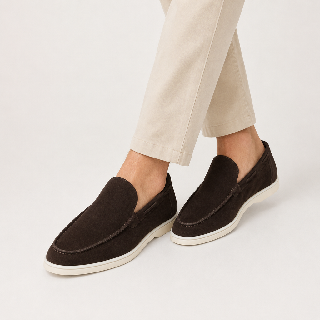 Men's Faux Suede Loafers - Slip-On Rubber Sole Shoes