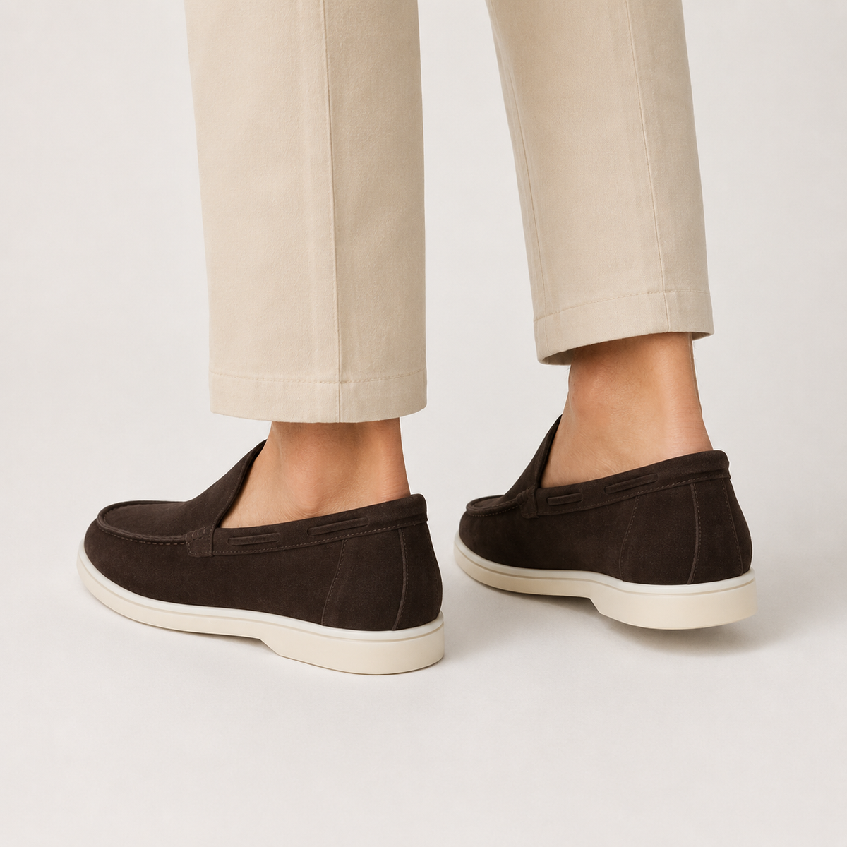Men's Faux Suede Loafers - Slip-On Rubber Sole Shoes