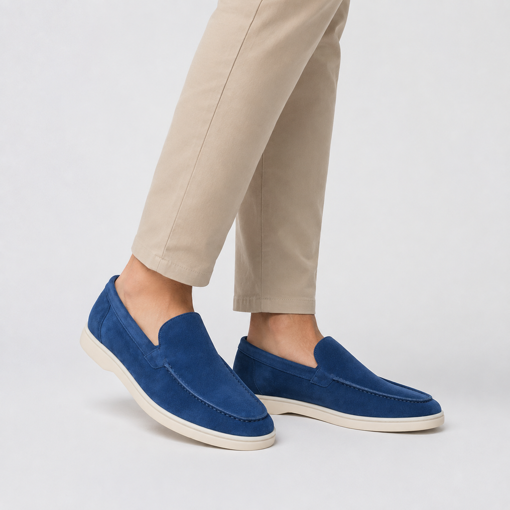Men's Faux Suede Loafers - Slip-On Rubber Sole Shoes