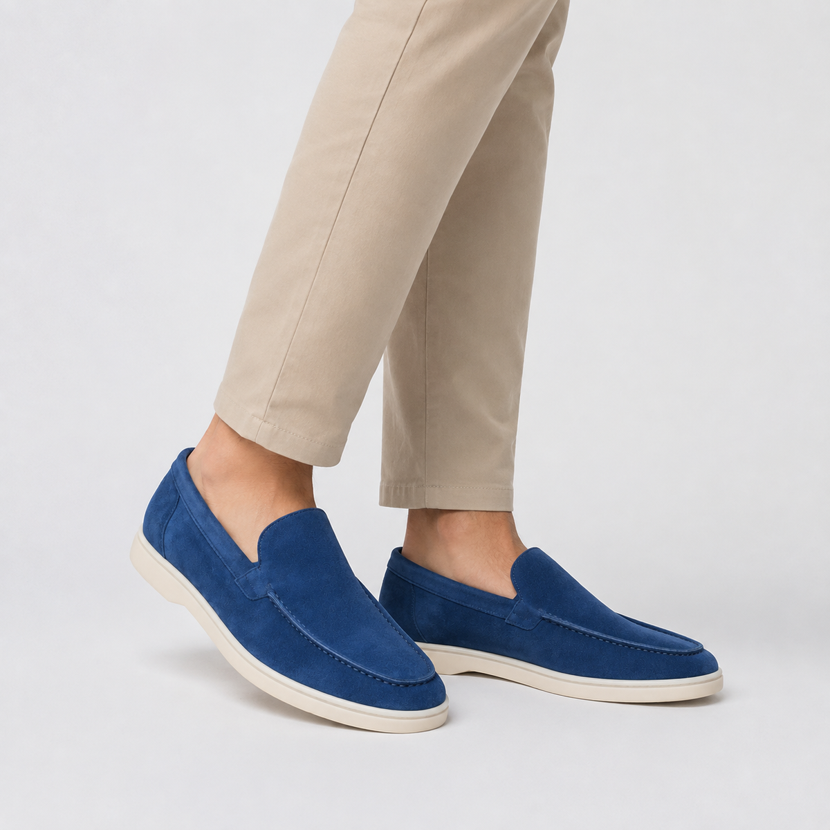 Men's Faux Suede Loafers - Slip-On Rubber Sole Shoes