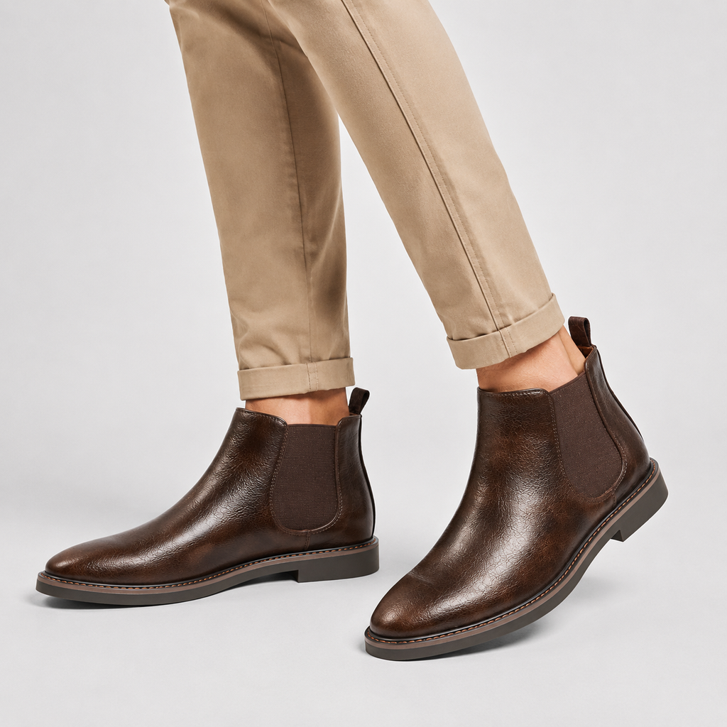 Men's Chelsea Boots - Vintage PU Round Toe Rubber Sole