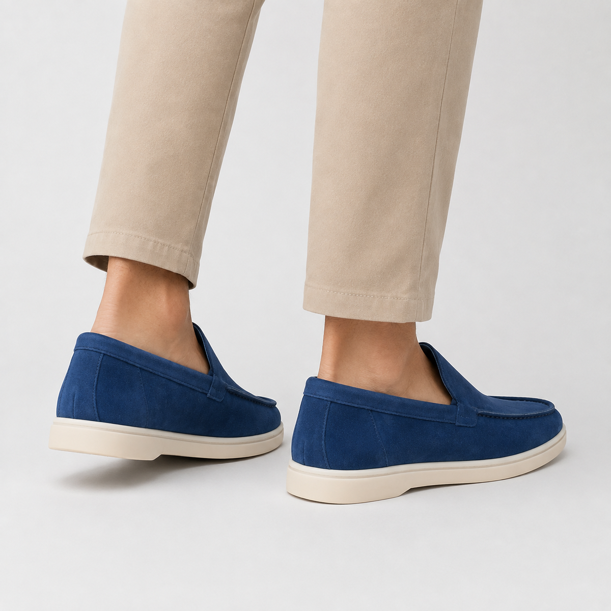 Men's Faux Suede Loafers - Slip-On Rubber Sole Shoes