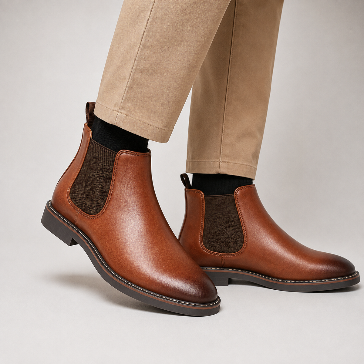 Men's Chelsea Boots - Vintage PU Round Toe Rubber Sole