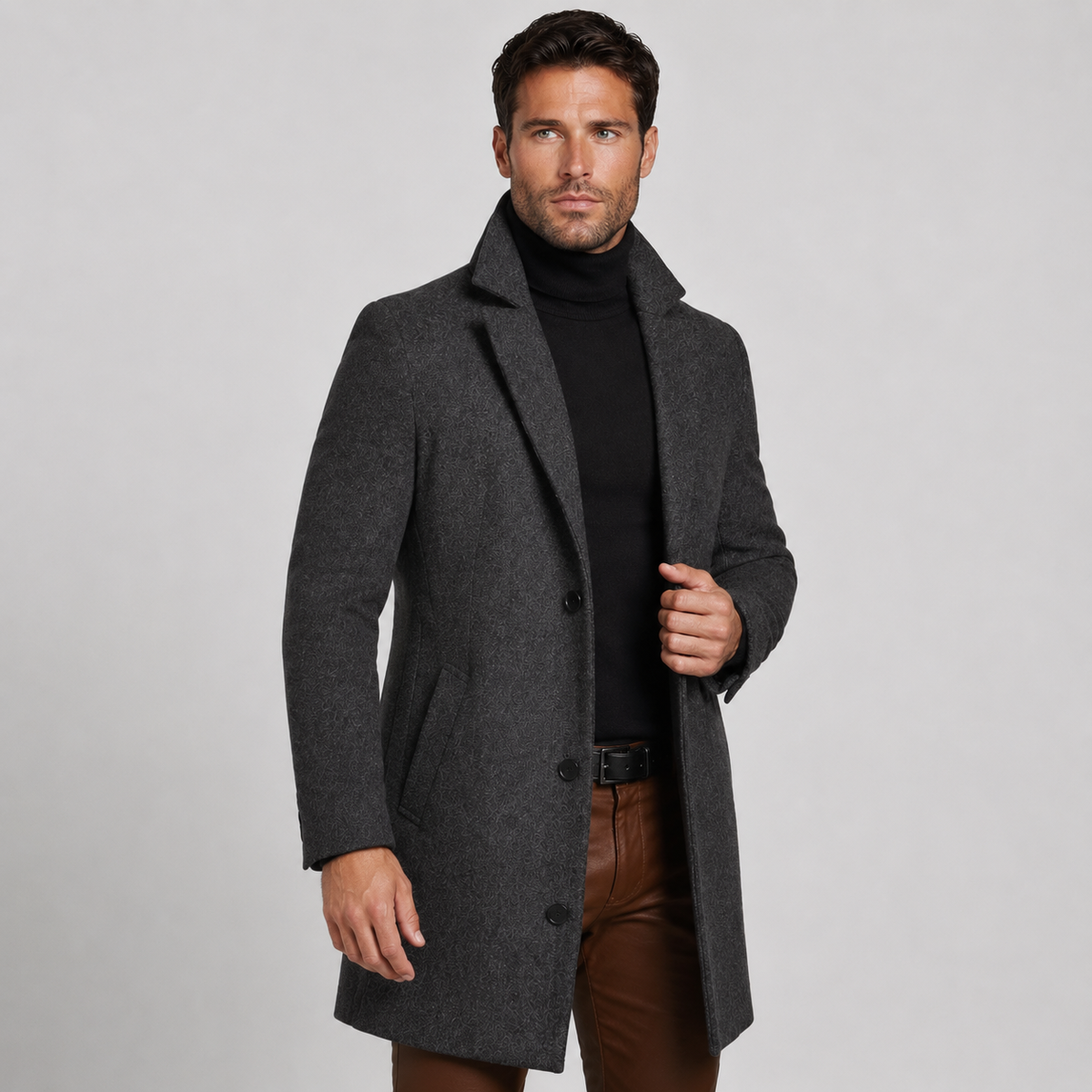 Men's Trench Coat - Mid-Length Single-Breasted Jacket
