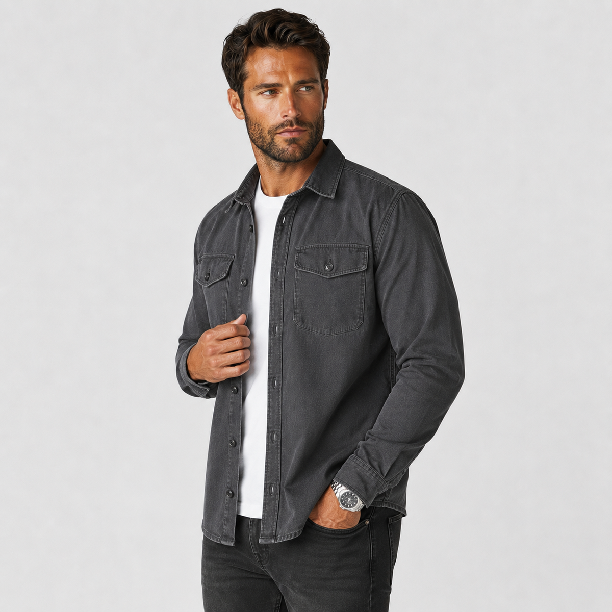 Men's Cotton Shirt - Long Sleeve Slim Fit Winter Shirt