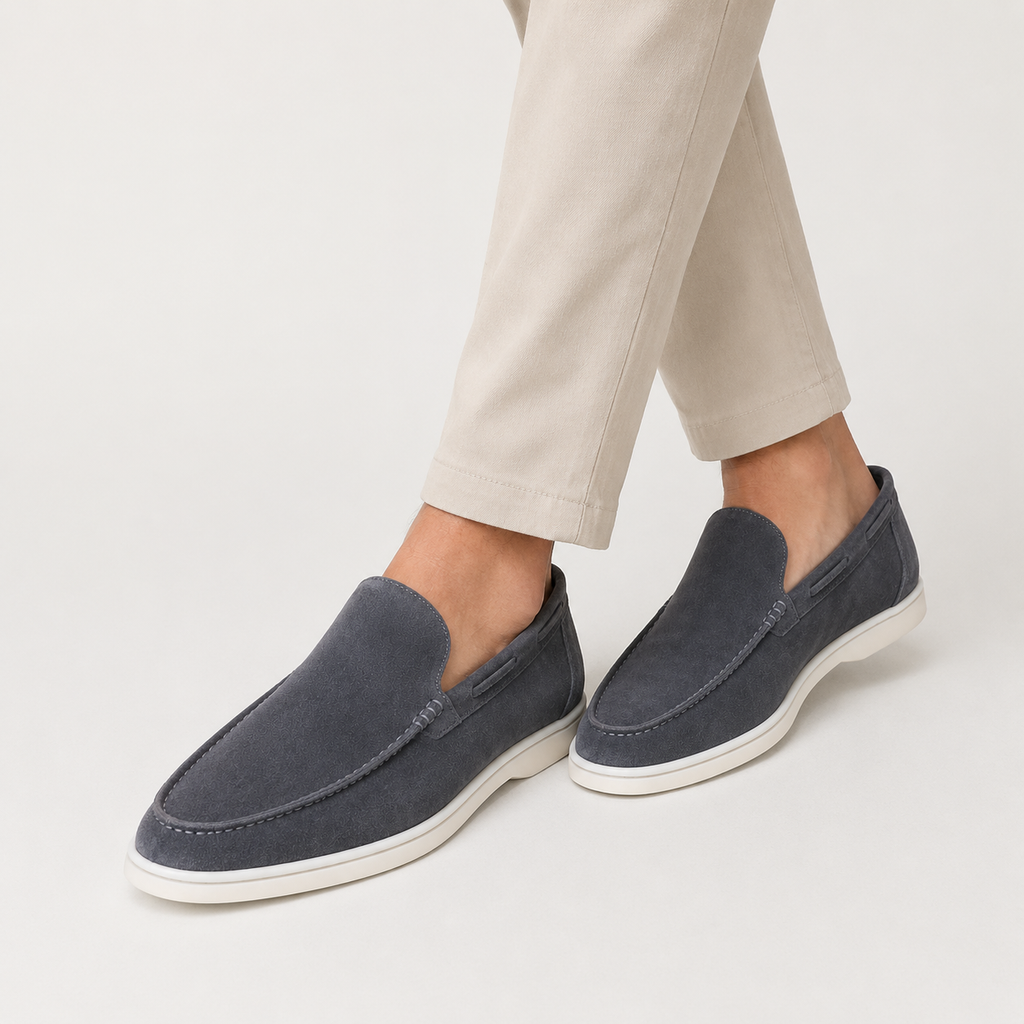 Men's Faux Suede Loafers - Slip-On Rubber Sole Shoes