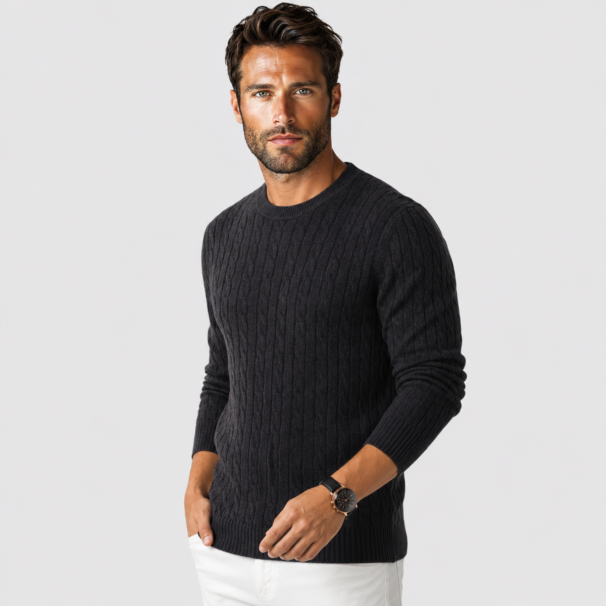 Men's Jacquard Sweater - Loose Fit Casual Pullover