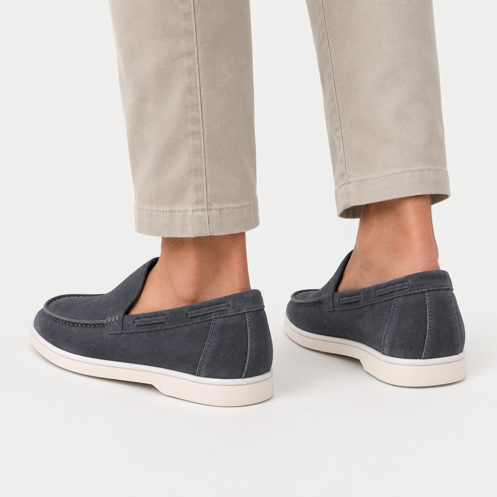 Men's Faux Suede Loafers - Slip-On Rubber Sole Shoes