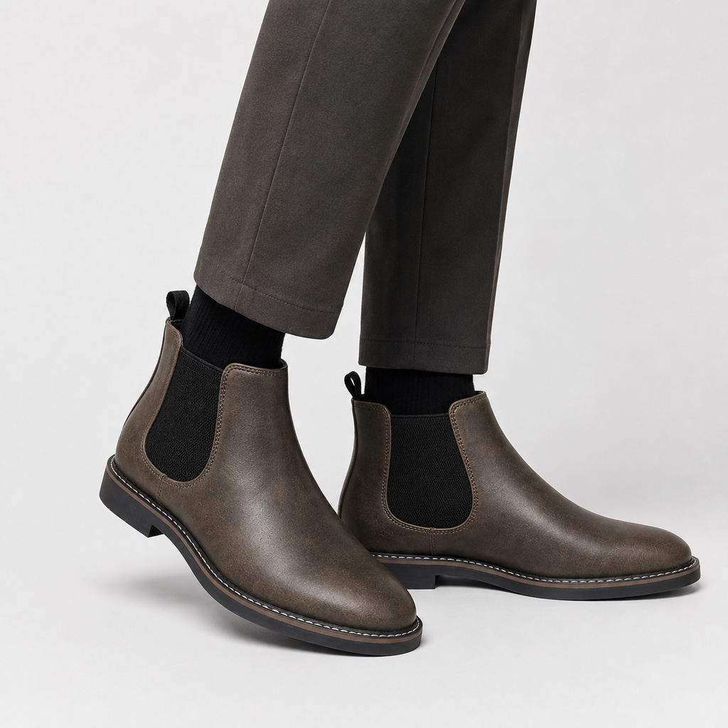 Men's Chelsea Boots - Vintage PU Round Toe Rubber Sole