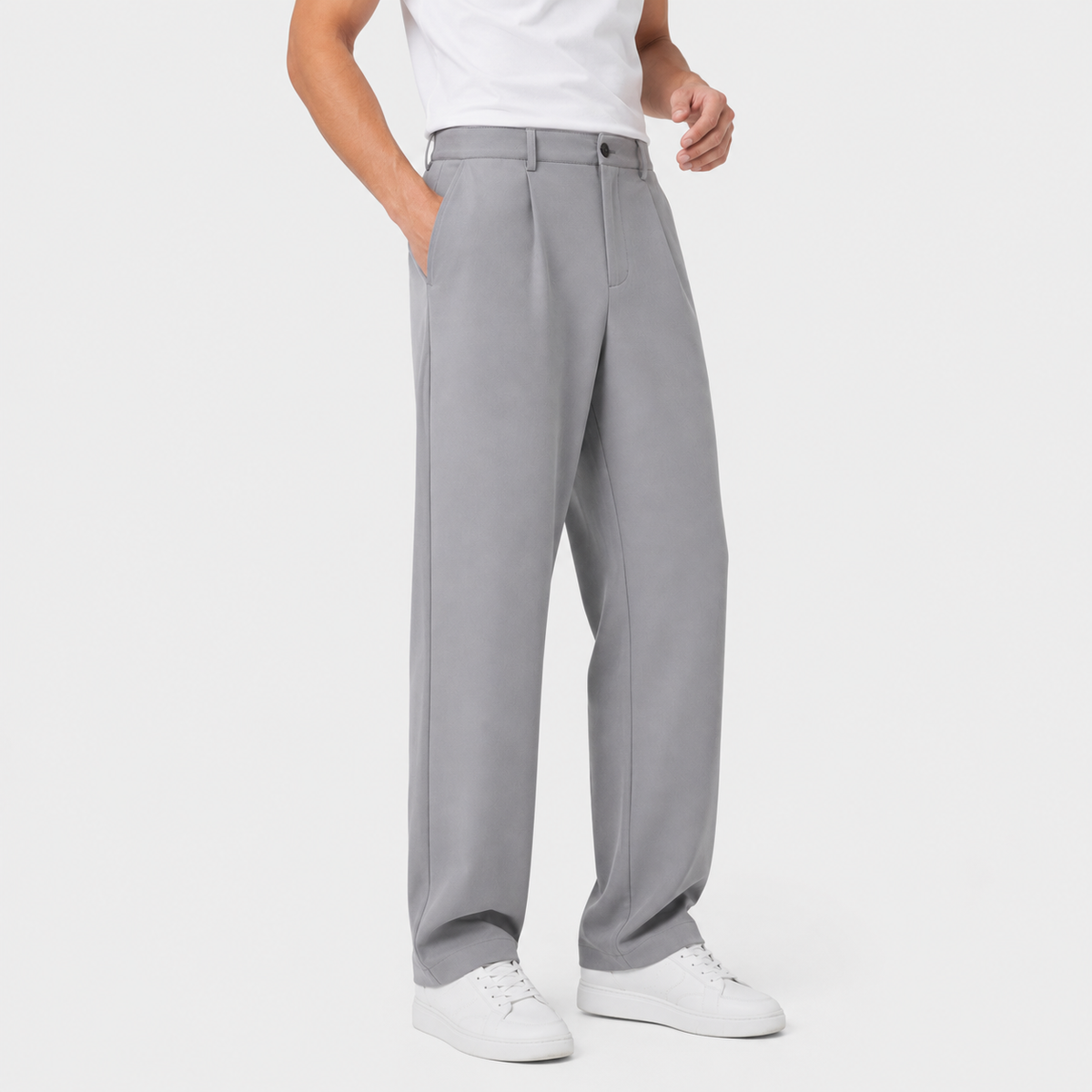 Men's Linen Blend Trousers - Straight Leg Slight Stretch