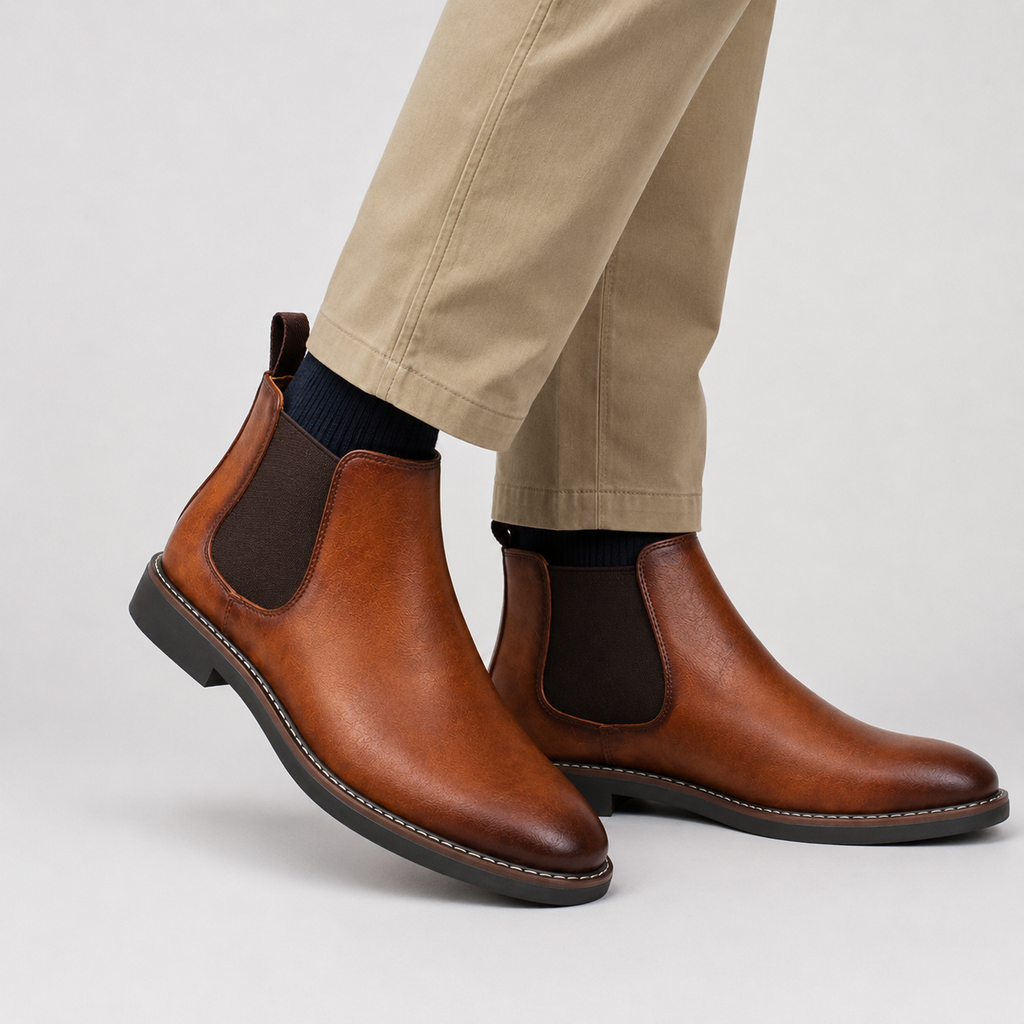 Men's Chelsea Boots - Vintage PU Round Toe Rubber Sole