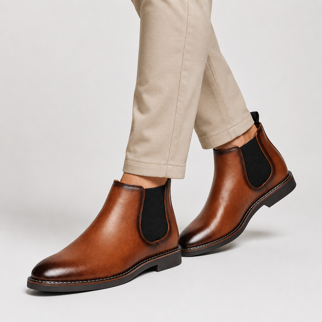 Men's Chelsea Boots - Vintage PU Round Toe Rubber Sole