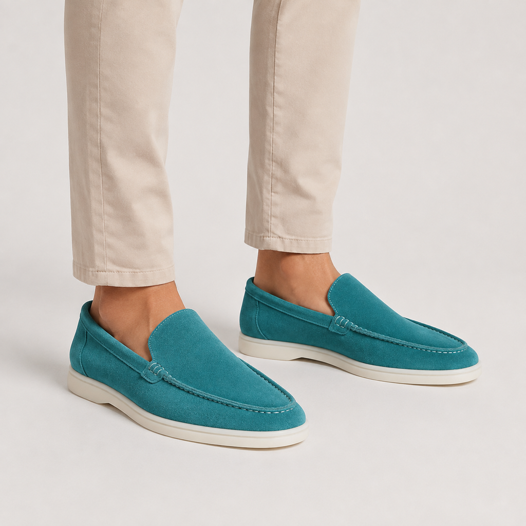 Men's Faux Suede Loafers - Slip-On Rubber Sole Shoes