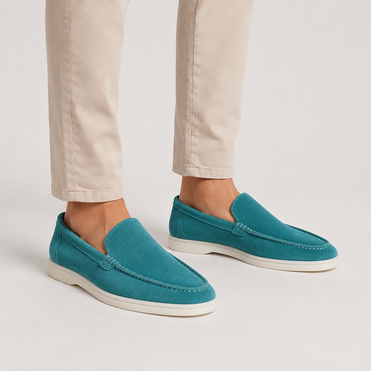 Men's Faux Suede Loafers - Slip-On Rubber Sole Shoes