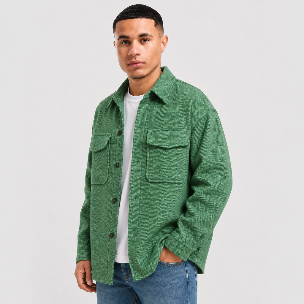 Men's Polo Collar Jacket - Polyester Long Sleeve