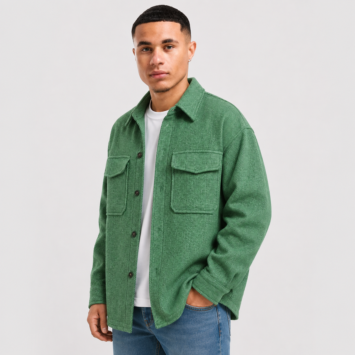 Men's Polo Collar Jacket - Polyester Long Sleeve
