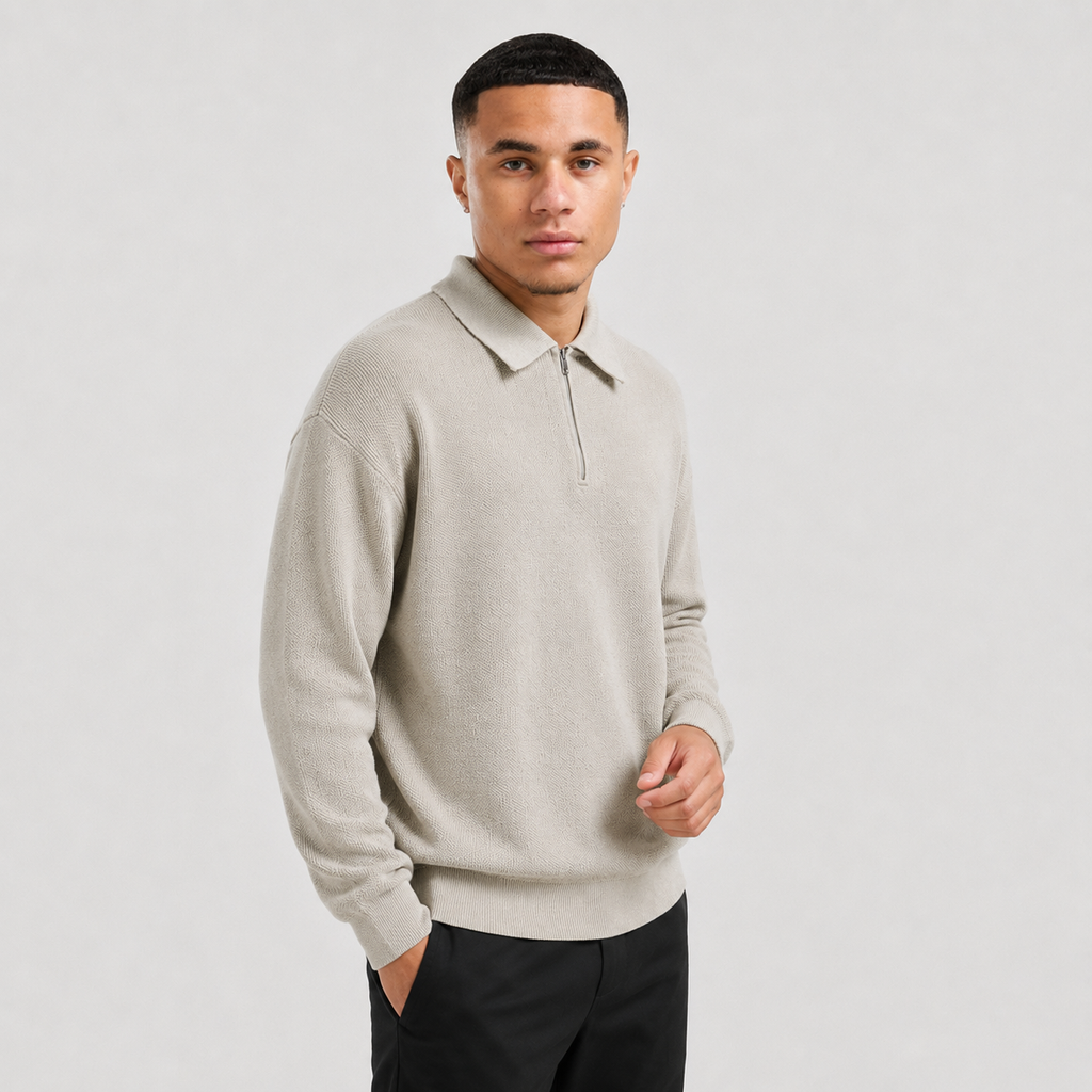 Men's Zip Polo Sweater - Slim Fit Long Sleeve Pullover