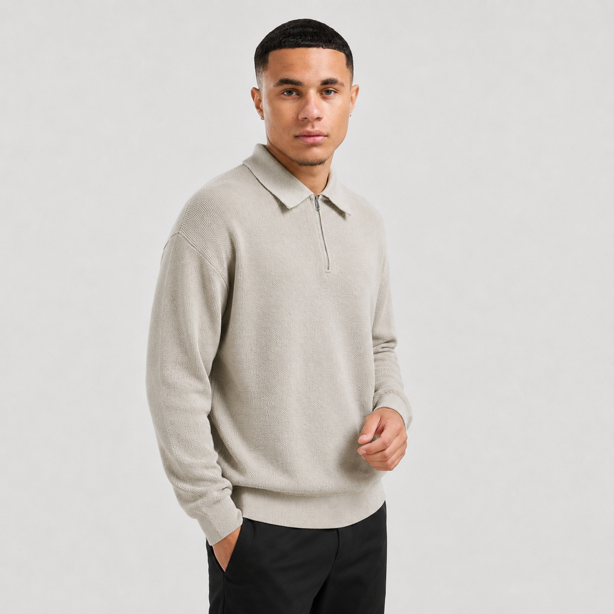 Men's Zip Polo Sweater - Slim Fit Long Sleeve Pullover