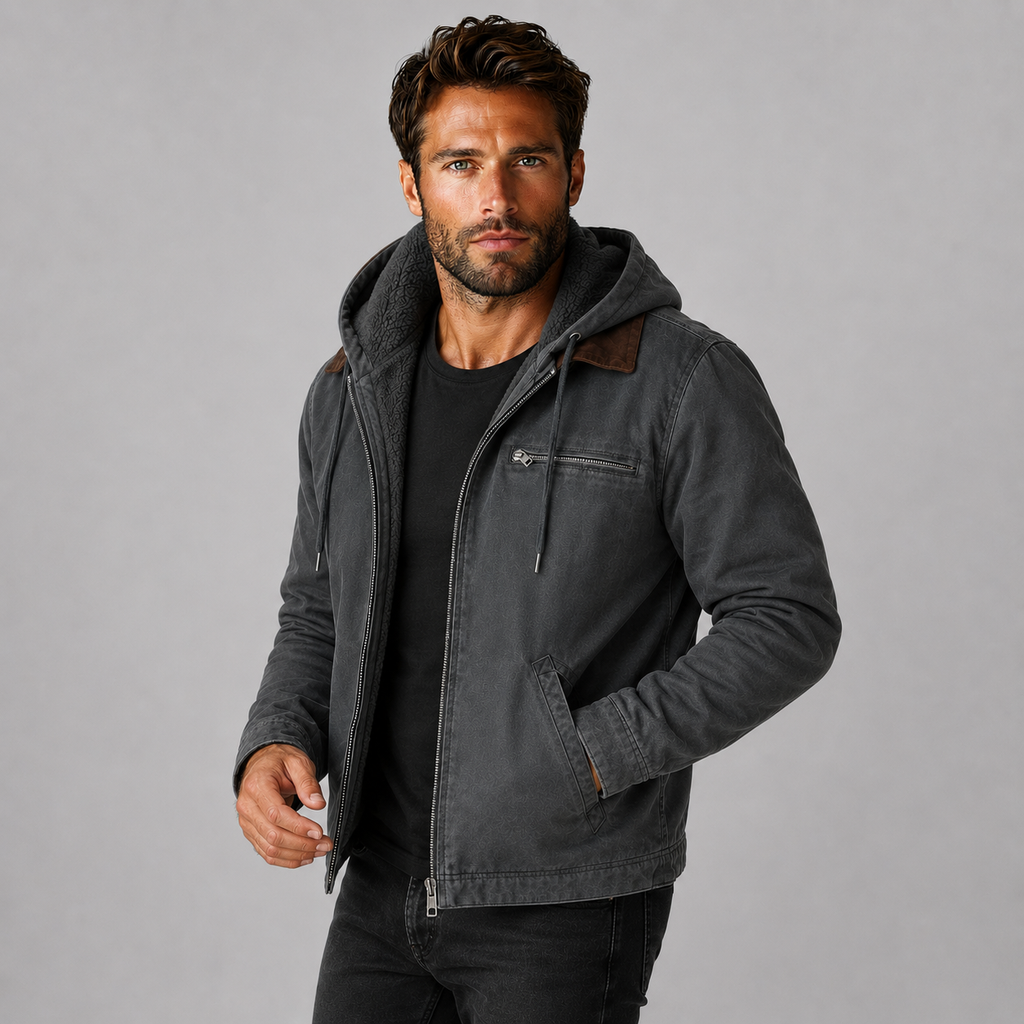 Men's Hooded Winter Coat - Long Loose Fit with Pockets
