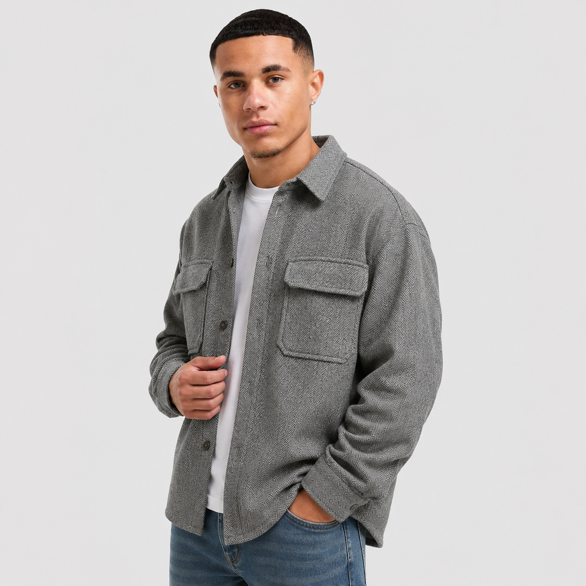 Men's Polo Collar Jacket - Polyester Long Sleeve