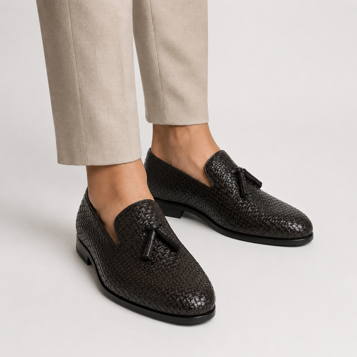 Men's Woven Leather Loafers - Casual Summer Shoes
