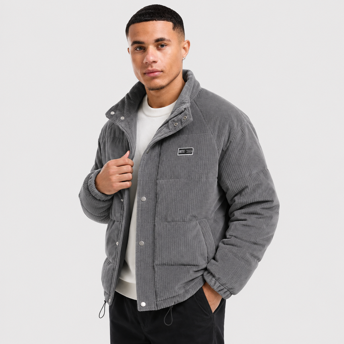 Men's Puffer Jacket - Casual Outerwear with Patch Pockets