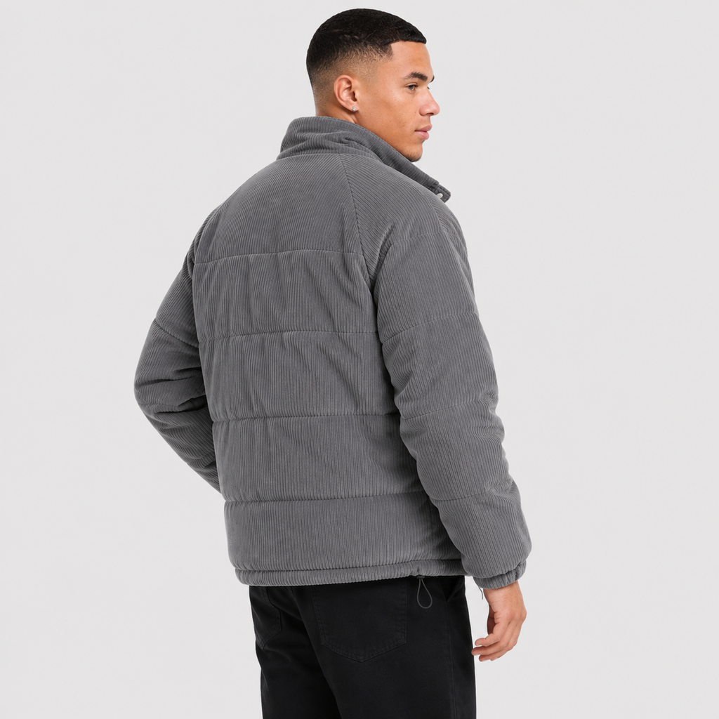 Men's Puffer Jacket - Casual Outerwear with Patch Pockets