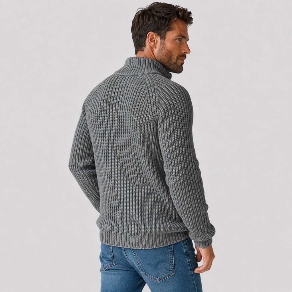 Men's Zip Cardigan - High Collar Long Sleeve Knit Sweater