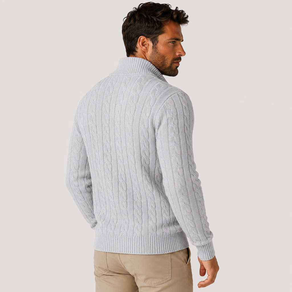 Men's Half-Zip Sweater - Cotton High Neck Long Sleeve