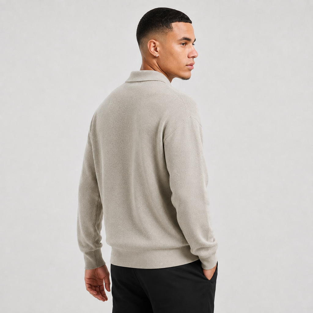 Men's Zip Polo Sweater - Slim Fit Long Sleeve Pullover