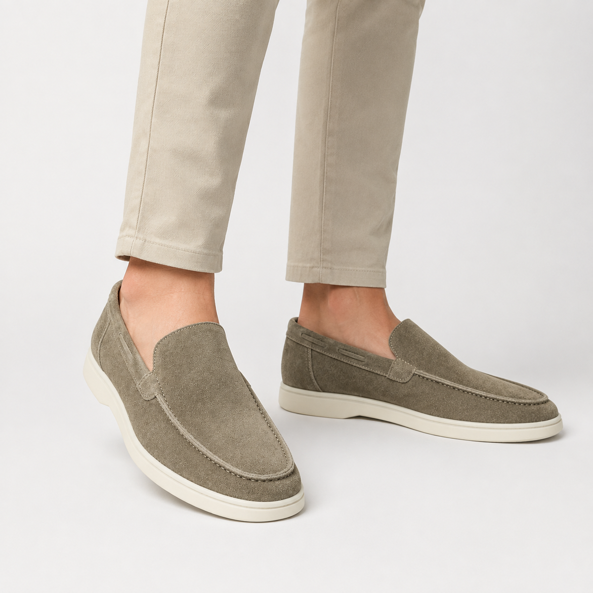 Men's Faux Suede Loafers - Slip-On Rubber Sole Shoes