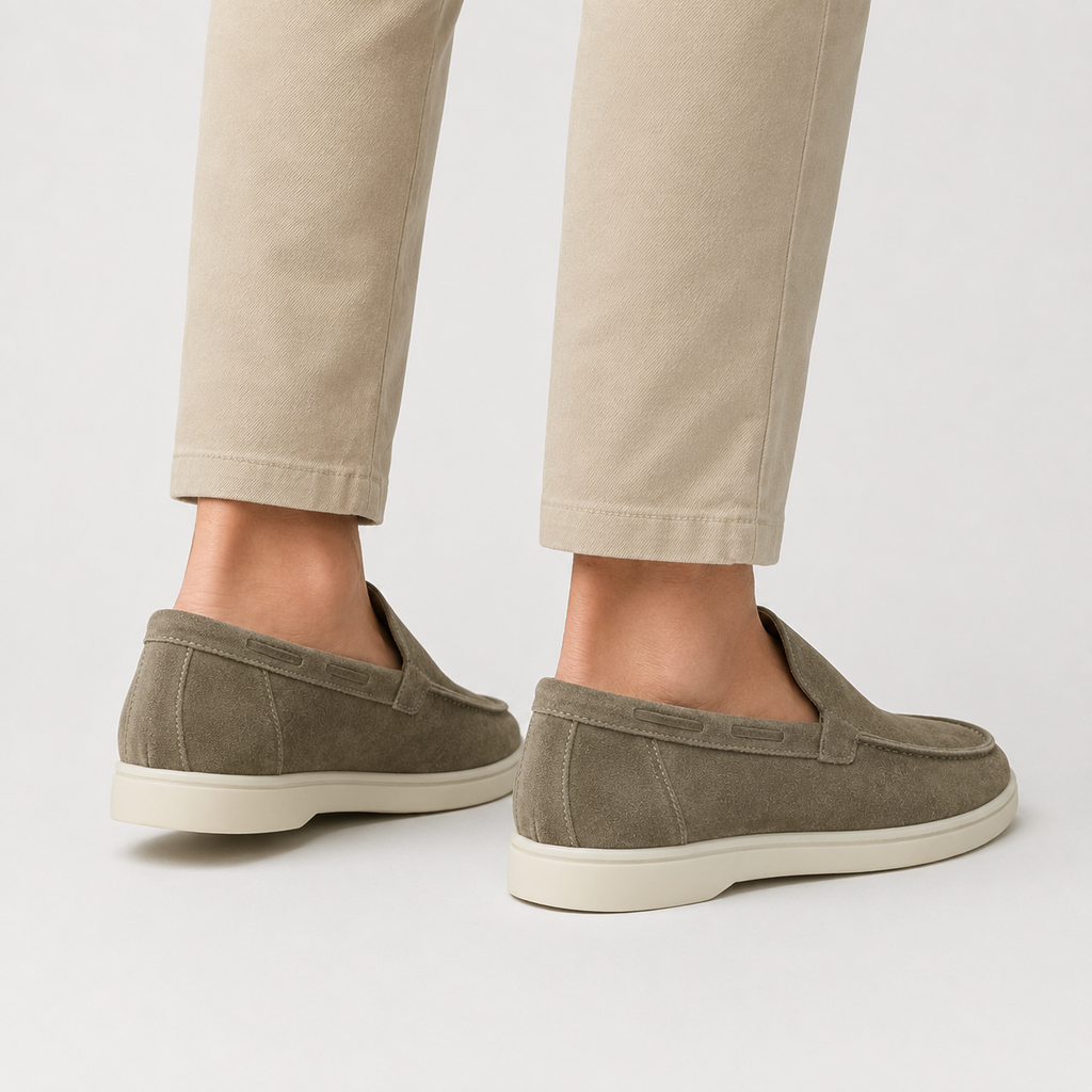 Men's Faux Suede Loafers - Slip-On Rubber Sole Shoes
