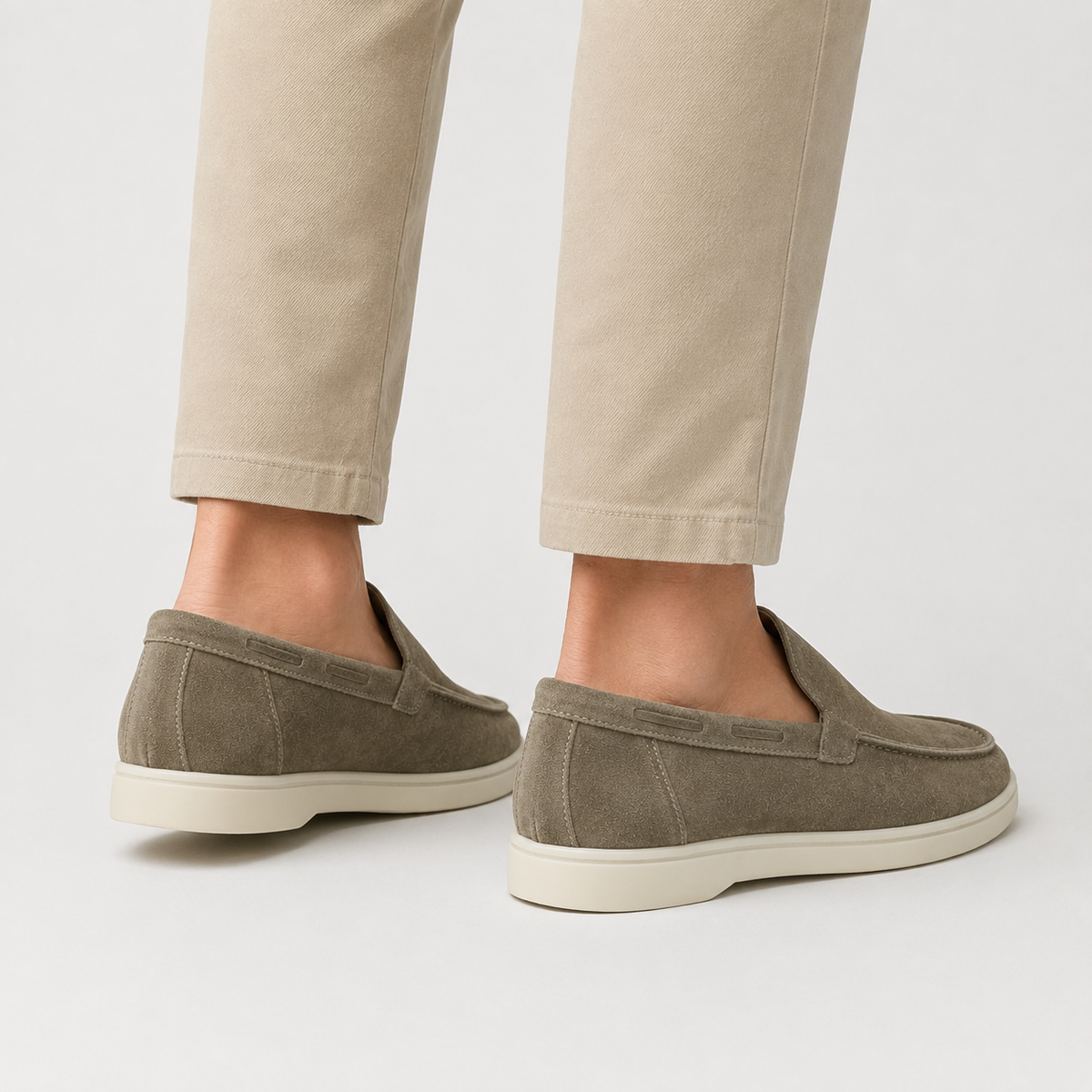 Men's Faux Suede Loafers - Slip-On Rubber Sole Shoes