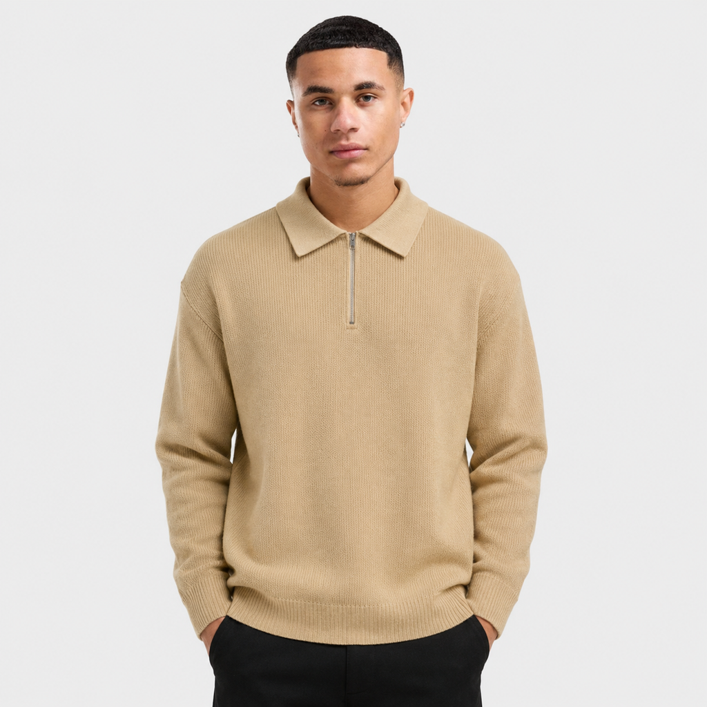 Men's Zip Polo Sweater - Slim Fit Long Sleeve Pullover