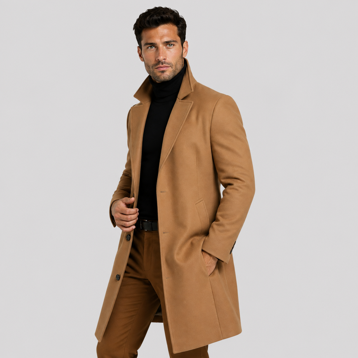 Men's Trench Coat - Mid-Length Single-Breasted Jacket