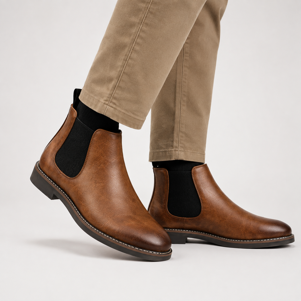 Men's Chelsea Boots - Vintage PU Round Toe Rubber Sole