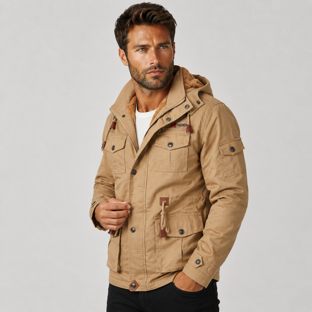 Men's Fleece-Lined Jacket - 100% Cotton Winter Coat